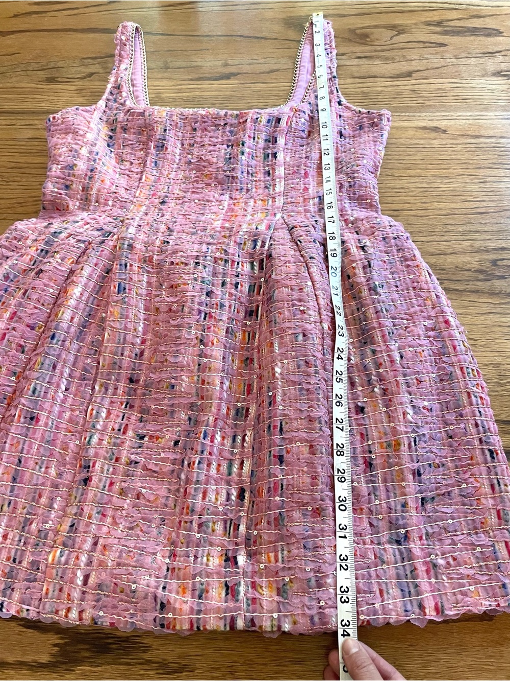 NWT Maeve Anthropologie Pink Sequin Tweed Fit and Flare Mini Dress Sz 14 - Picture 13 of 16